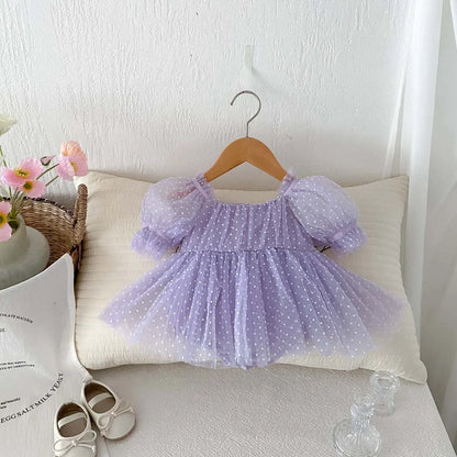 Baby Girl Dots Print Princess Tulle Romper Dresses for Summer