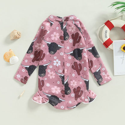 Kids Girls Long Sleeve Printed Bathing Suit/Swimwear childrensterritory