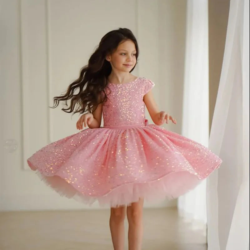 Glitter Sequin Baby/Kids Girls Puffy Formal Party Dress/Gown