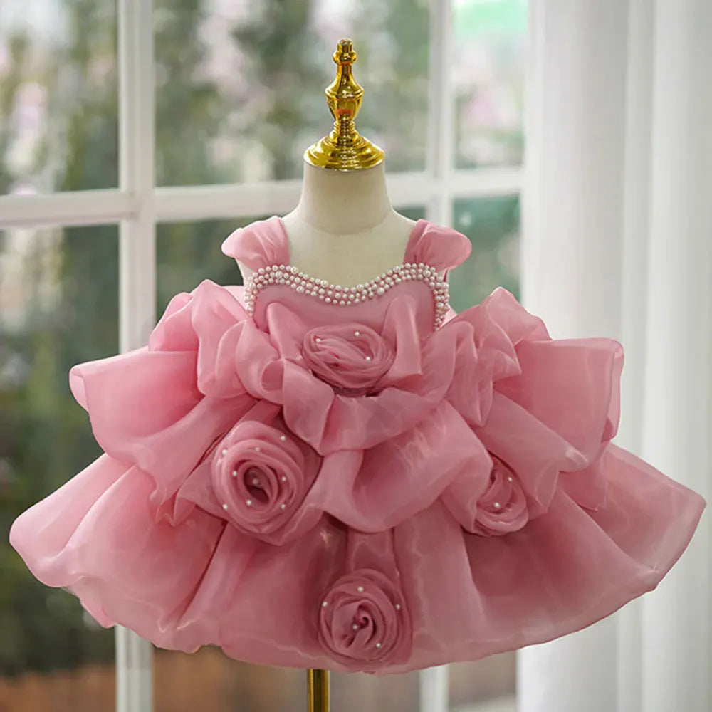 Pearls Design High-End Little Girls Fluffy Princess Party Dresses