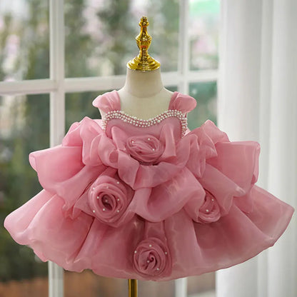 Pearls Design High-End Little Girls Fluffy Princess Party Dresses