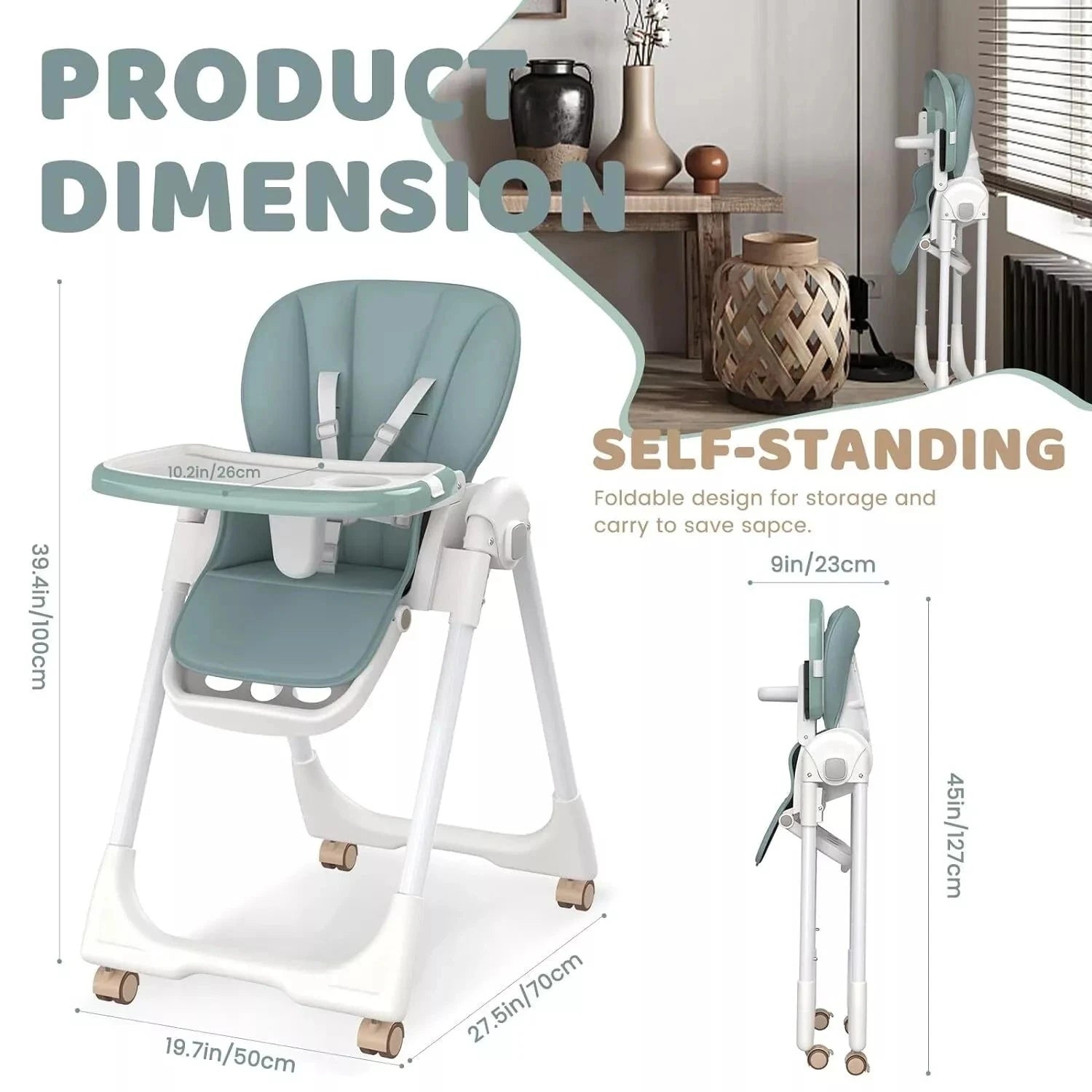 Adjustable Baby PU Leather High Chair with Removable Tray childrensterritory