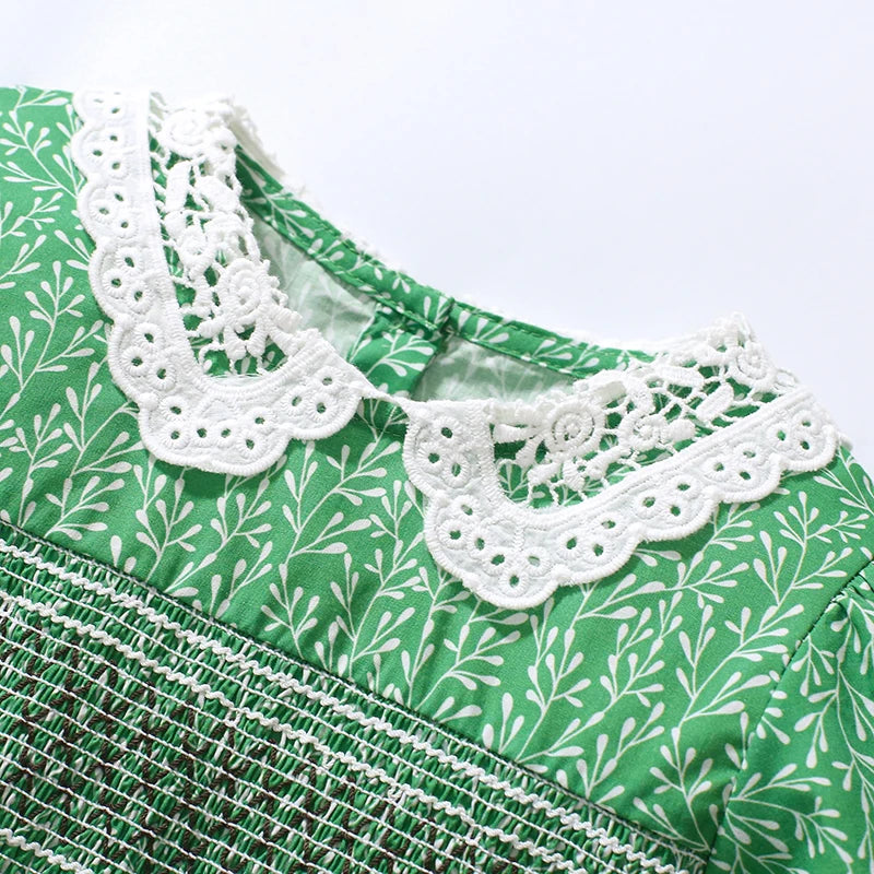 Collar Design Flower Print Summer Dresses for Girls childrensterritory