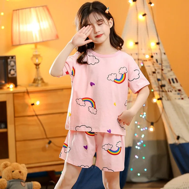 Kids Cartoon Print Short Sleeves Summer Pajamas Sets childrensterritory