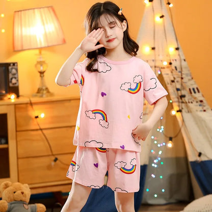 Kids Cartoon Print Short Sleeves Summer Pajamas Sets childrensterritory