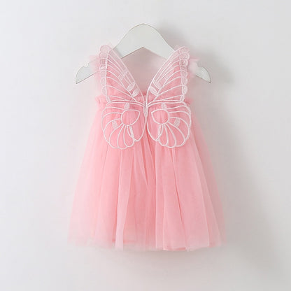 Baby Girl Sleeveless Tulle Birthday Party Dresses with Butterfly Wings childrensterritory