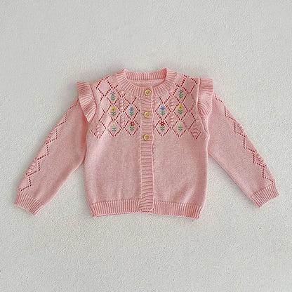 Baby Girls Long Sleeves Floral Embroidery Knitted Cardigans childrensterritory