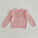 Baby Girls Long Sleeves Floral Embroidery Knitted Cardigans childrensterritory