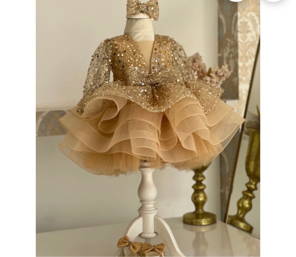 Sequined Tiered Tulle Luxury Wedding Party Dress for Girls childrensterritory