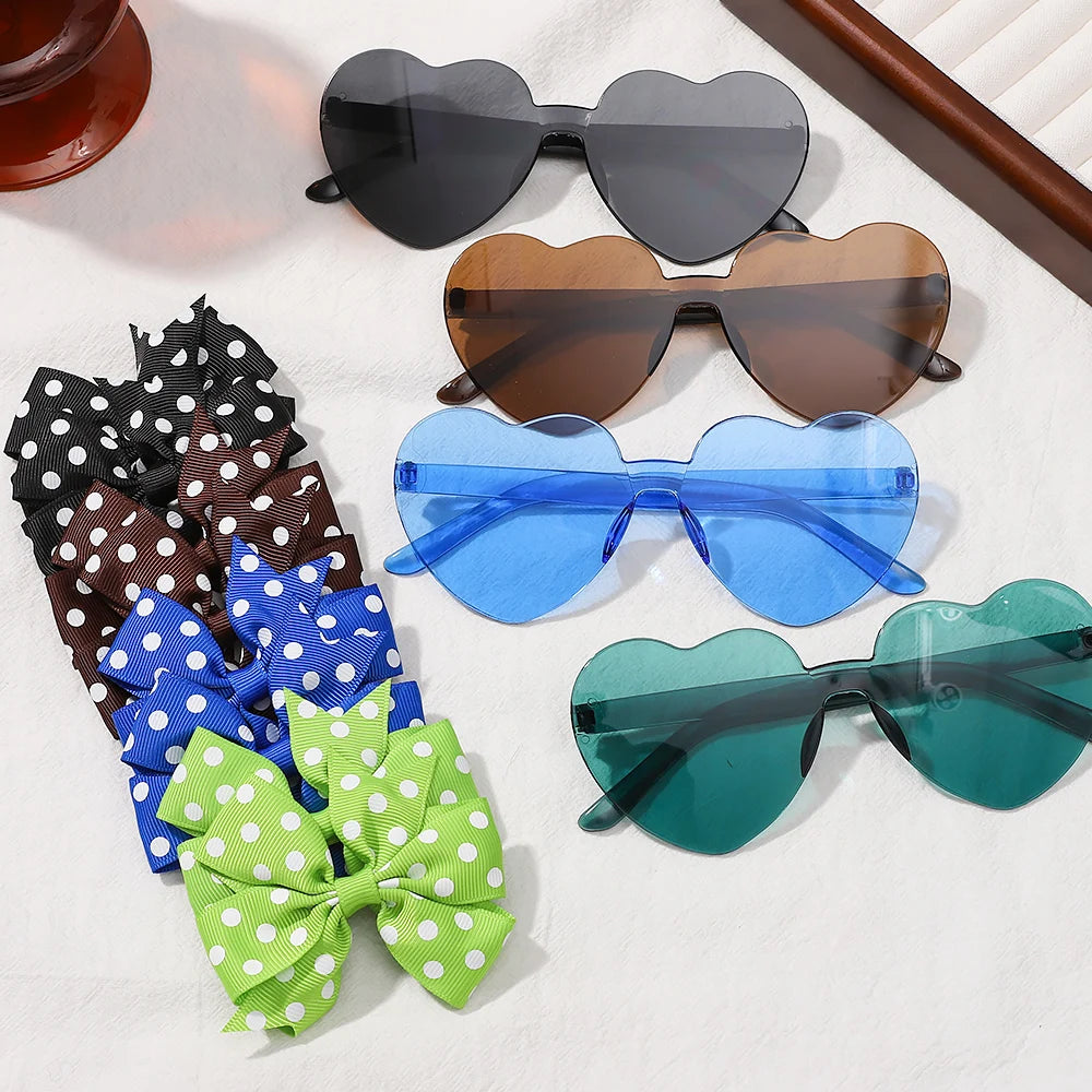 Girls Hair Bows And Colorful Heart Sun Glasses
