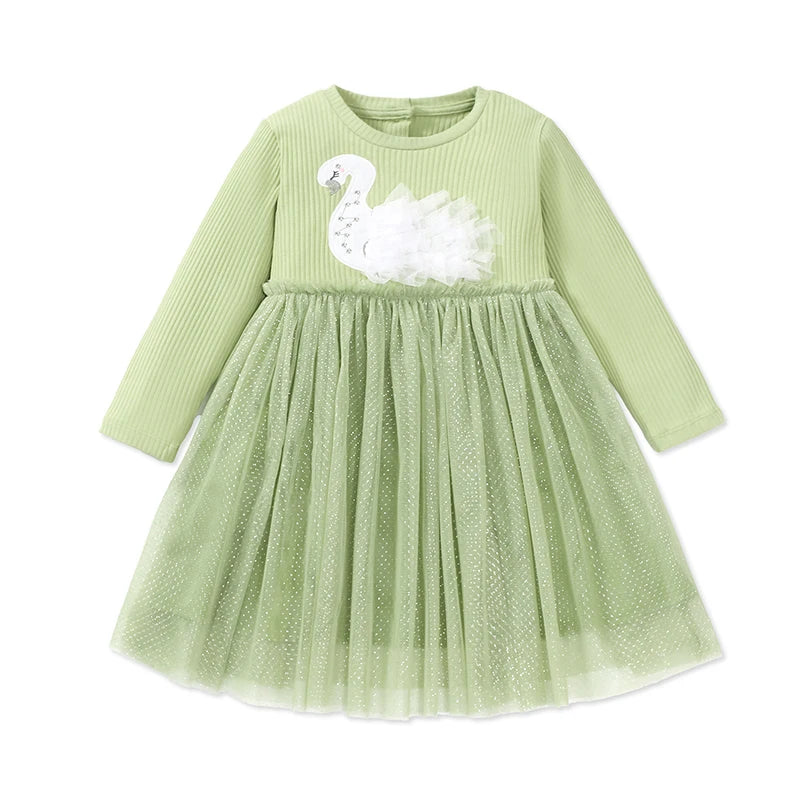 Kids Girls Swan Appliques Design Princess Dress childrensterritory
