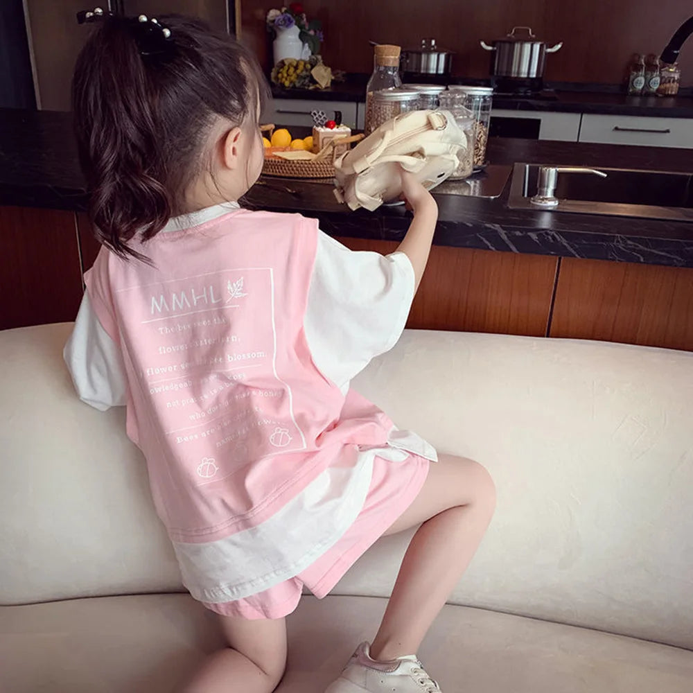 Kids Girls Patchwork Tops &amp; Shorts Casual Clothing Set childrensterritory