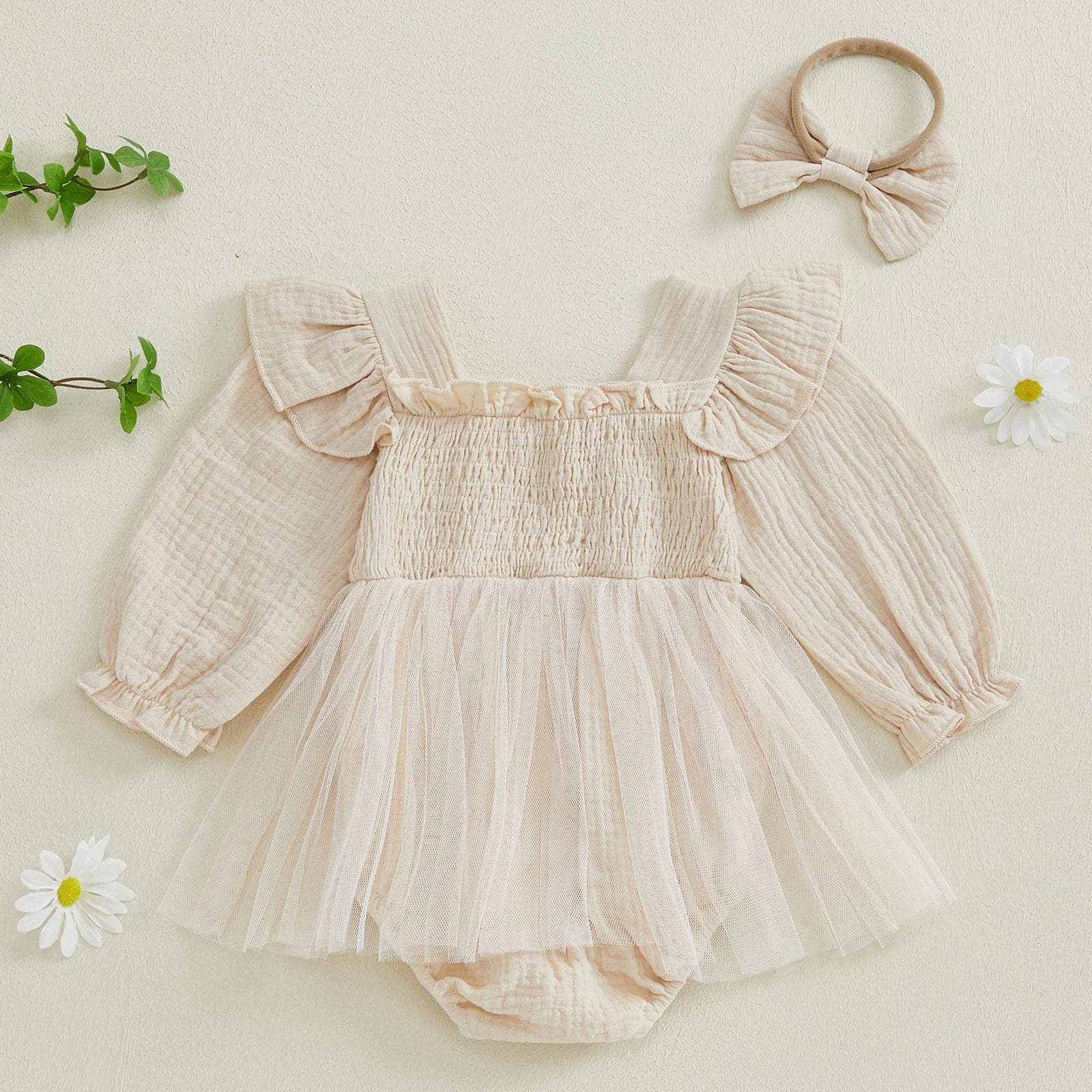Newborn Baby Girl Long Sleeves Embroidery Design Party Dresses