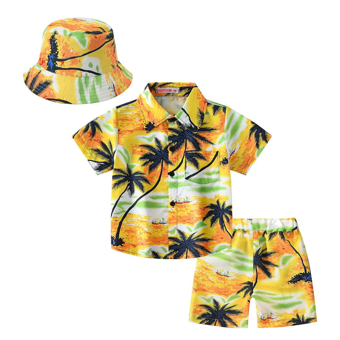 Little Unisex Three-piece Coconut Tree Print Summer Clothing Set