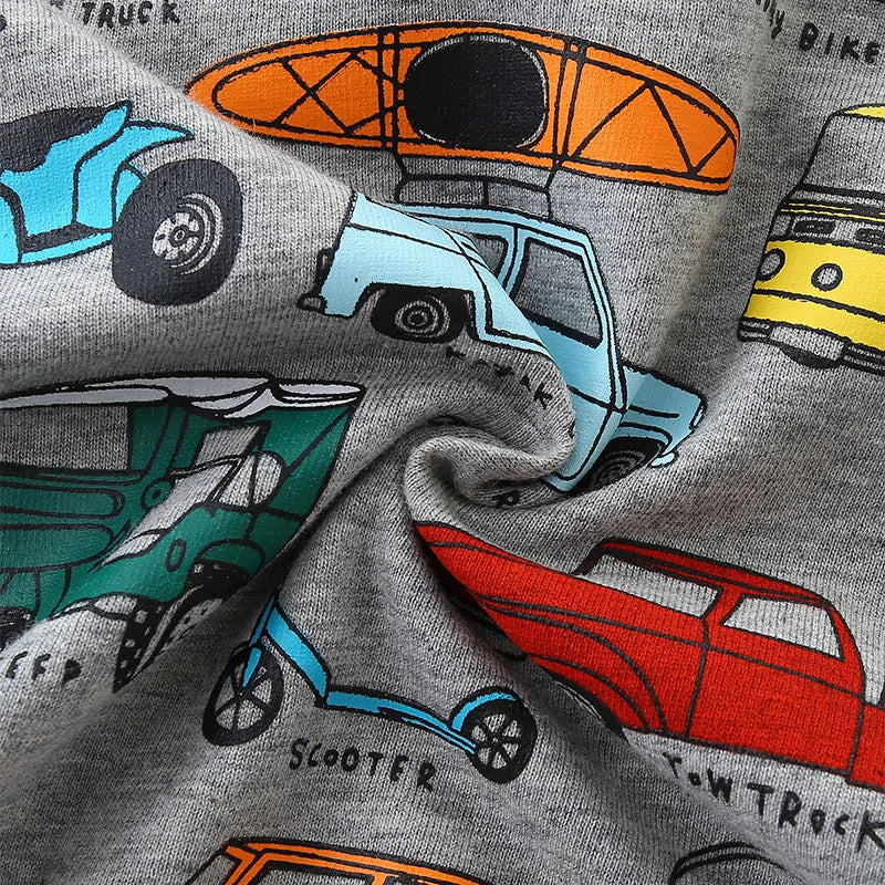 Kids Boys Cartoon Vehicles Print Grey Summer T-shirt childrensterritory
