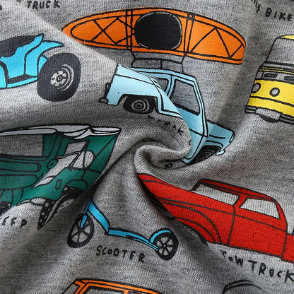 Kids Boys Cartoon Vehicles Print Grey Summer T-shirt childrensterritory