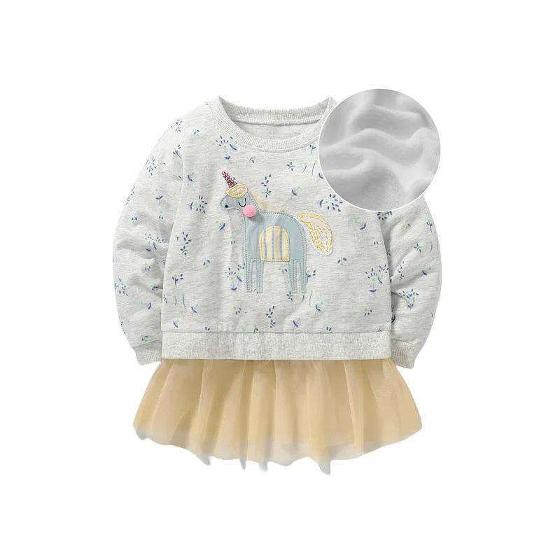 Warm Cartoon &amp; Flowers Embroidery Kids Girls Sweatshirts childrensterritory