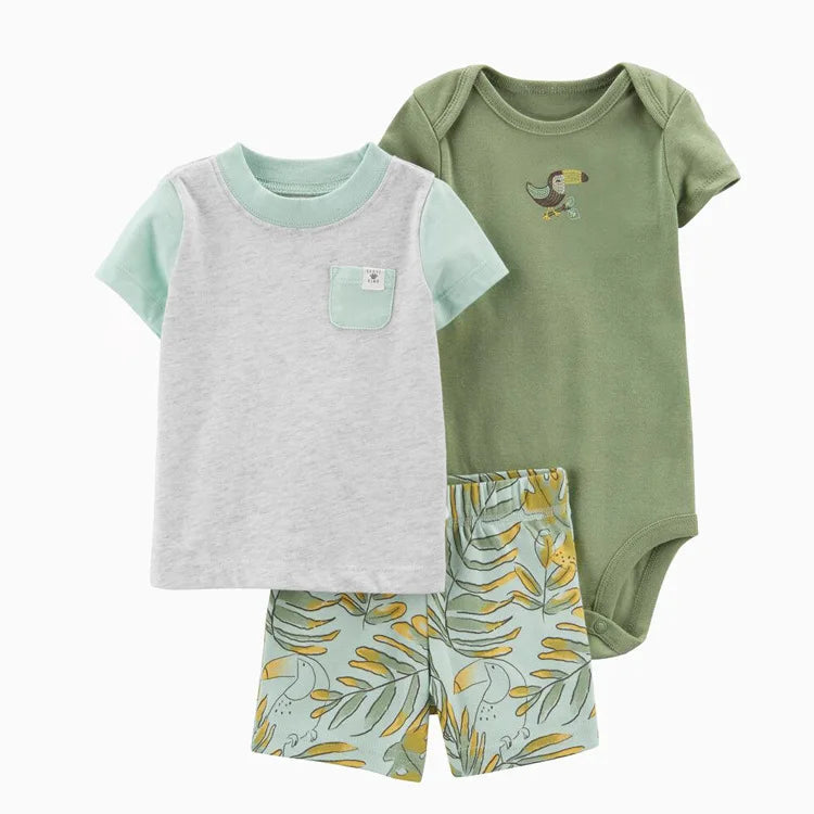 Baby Boys Cotton 3-Piece Short Bodysuit Set for Summer