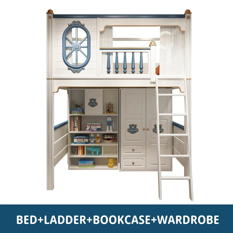 Kids Modren Bunk Bed with Bookcase and Wardrobe childrensterritory