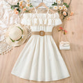 Kids Girls Off Shoulder Formal Summer Party Dresses With Belt
