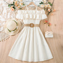 Kids Girls Off Shoulder Formal Summer Party Dresses With Belt