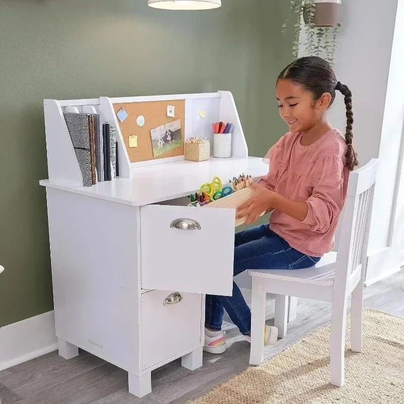 White Wooden Study Desk And Chair For Children childrensterritory