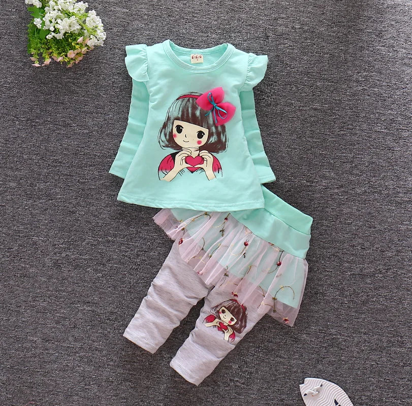 Baby Girls Cute Cartoon Print Sweatshirts + Pants Tracksuit Sets childrensterritory