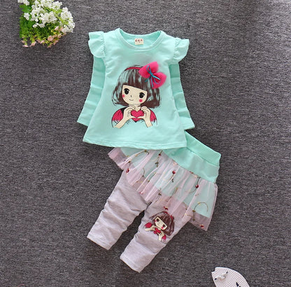 Baby Girls Cute Cartoon Print Sweatshirts + Pants Tracksuit Sets childrensterritory