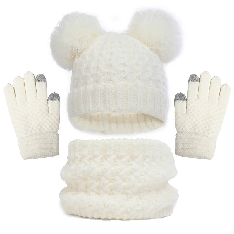 Thick Knitting Warm Baby/Kids Hat Gloves Scarf Set childrensterritory