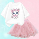 Little Girls Cute Cartoon Print T-Shirt & Mesh Tutu Skirt Outfits