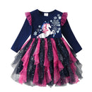 Kids Girls Snowflakes Print Layered Mesh Tulle Princess Dress childrensterritory