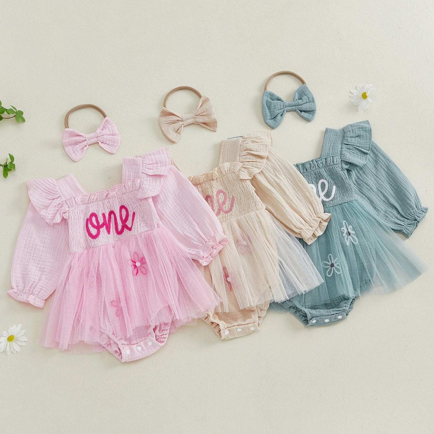 Baby Girls Letter Pattern Ruffled Mesh Romper Dresses