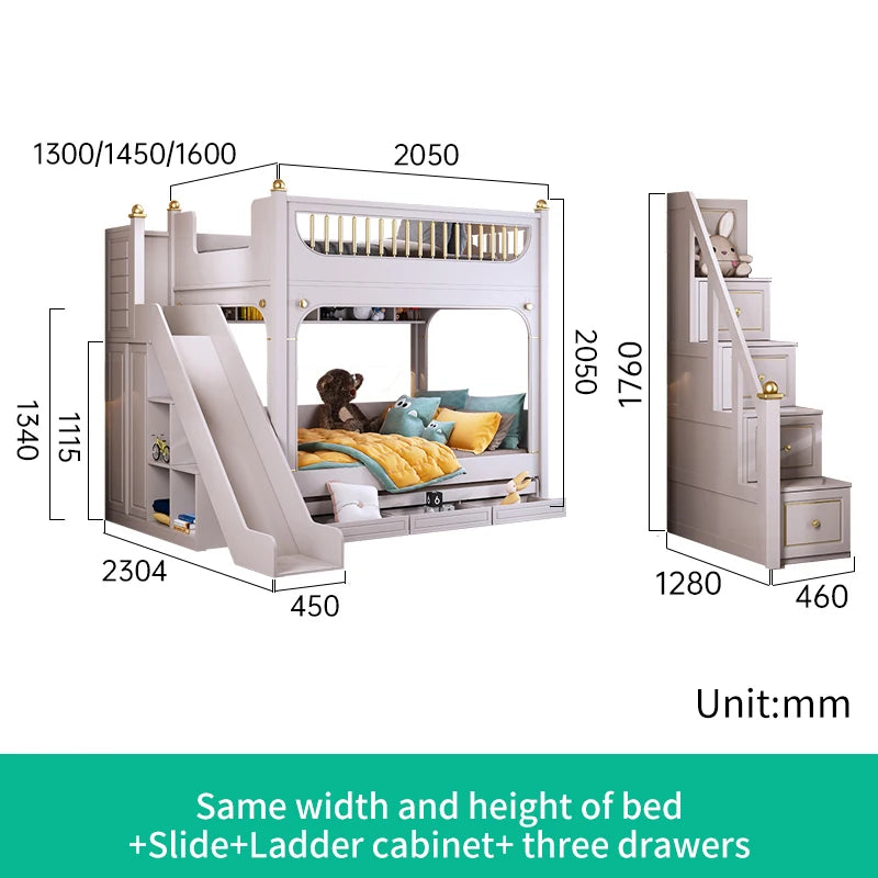 Multifunctional Kids Bunk Bed with Safety Fence and Storage childrensterritory