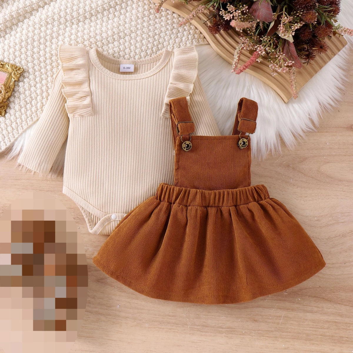 Baby Girls Bodysuit+Elastic Waist Skirt Set for Winter