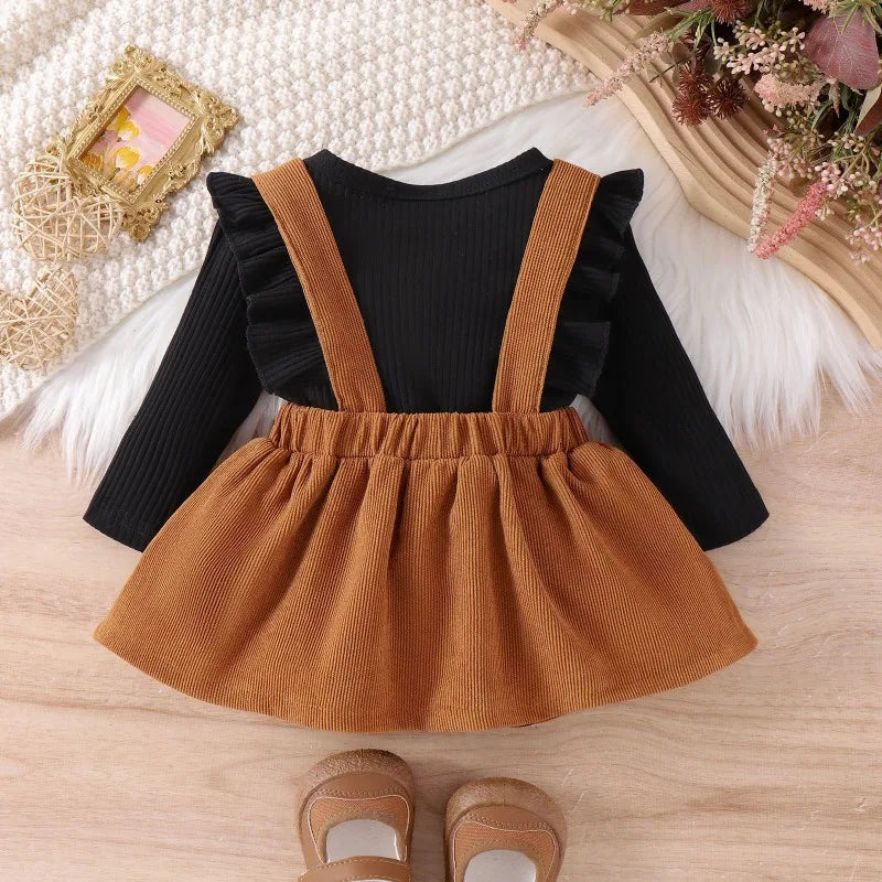 Baby Girls Bodysuit+Elastic Waist Skirt Set for Winter