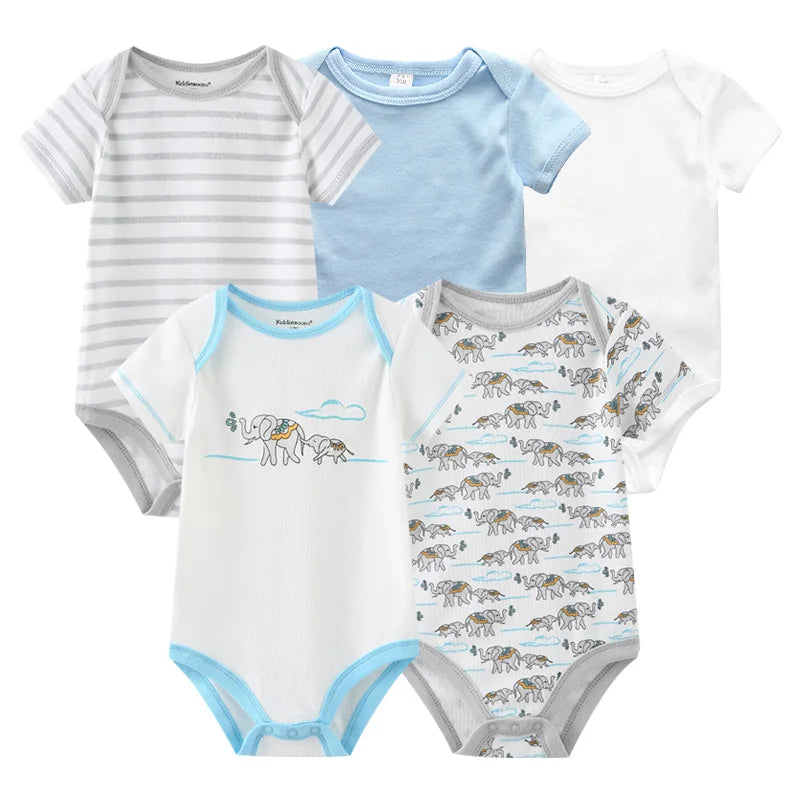 Cartoon Print Baby Girls Short Sleeve Cotton Romper Set