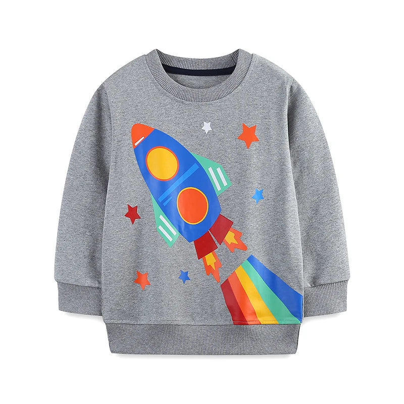 Cartoon Rockets Design Kids Boys Sports Sweatshirts childrensterritory