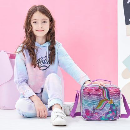 Sequin Mermaid Design Backpack with Lunch Box Set for Kids childrensterritory