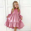 Kids Girls Velvet Long Sleeve Ruffle Hem Party Dresses childrensterritory