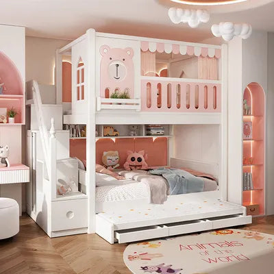 Kids Castle Bunk Bed with Treehouse and High Guardrails childrensterritory