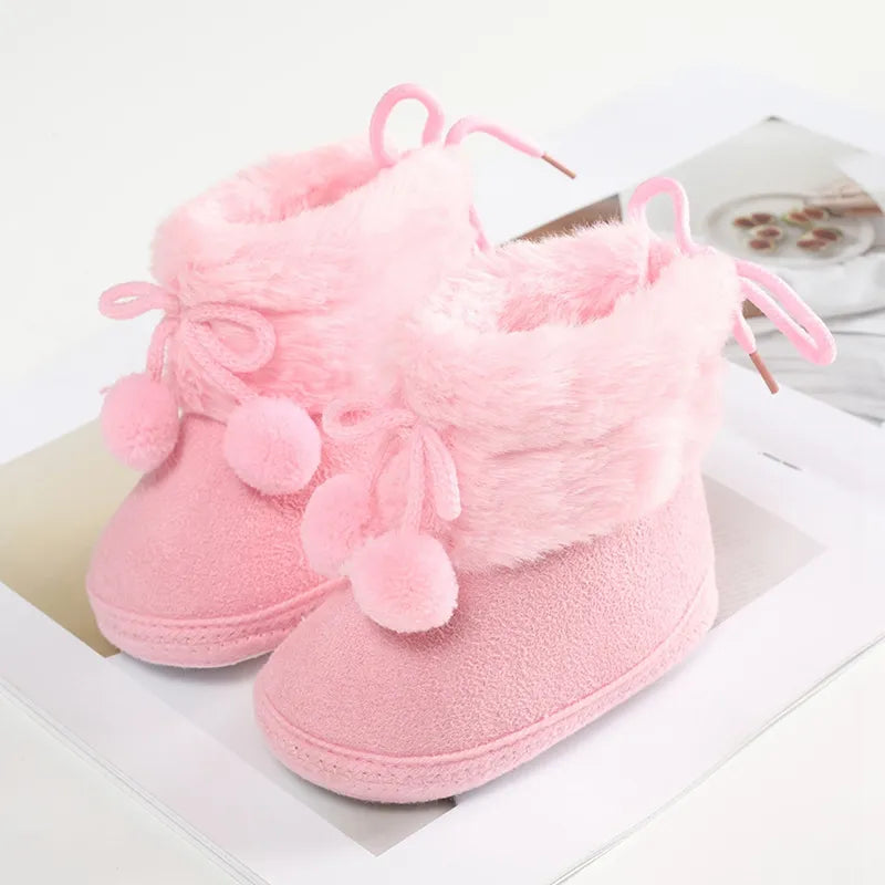 Soft Sole Furry Snow Boots First Walkers for Baby Girls childrensterritory