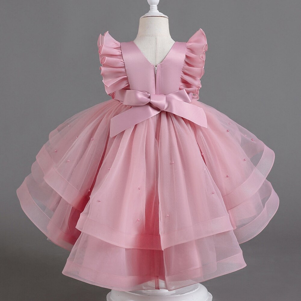Lace Flower Embroidery Fluffy Mesh Trailing Girls Party Dresses childrensterritory