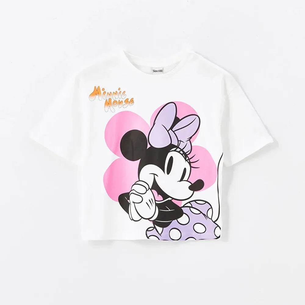 Half-Sleeves Cartoon Print Girls Cotton T-Shirts