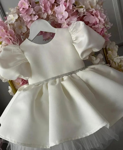 Baby/Kids Girls White Satin Party Dress with Big Bow Design
