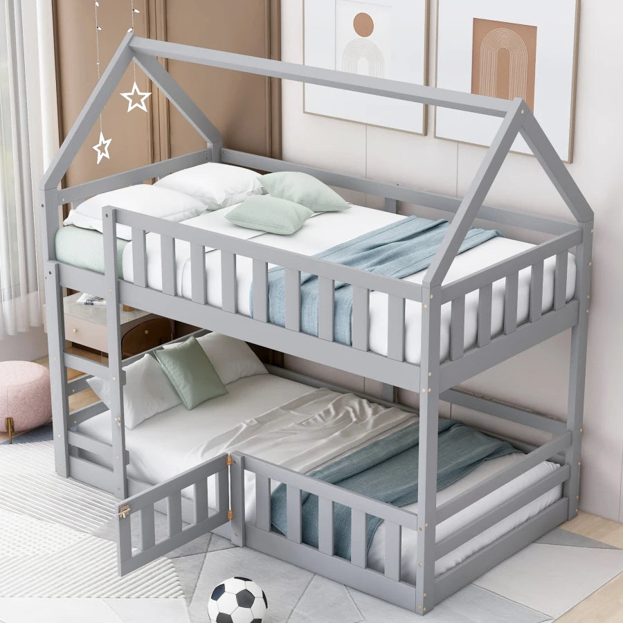 Fenced-in and Door-Equipped Twin-Over-Twin bunk bed
