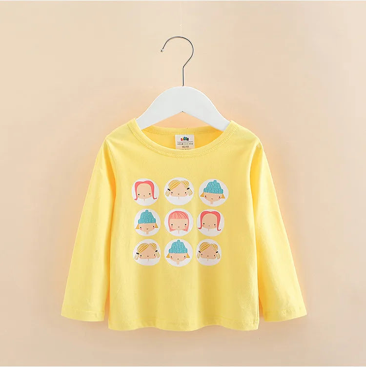 Long Sleeve Cartoon Print Cotton Kids Girls Tops childrensterritory