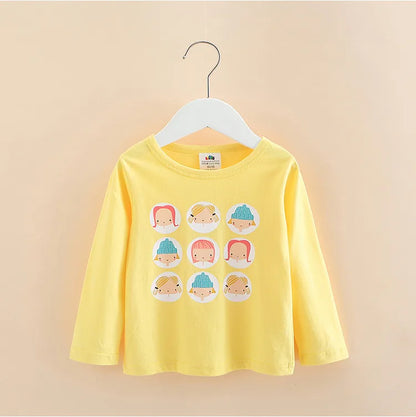 Long Sleeve Cartoon Print Cotton Kids Girls Tops childrensterritory