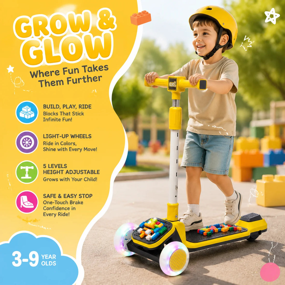 Kids Folding & Adjustable Toy Scooter w/LED Flashing Wheels