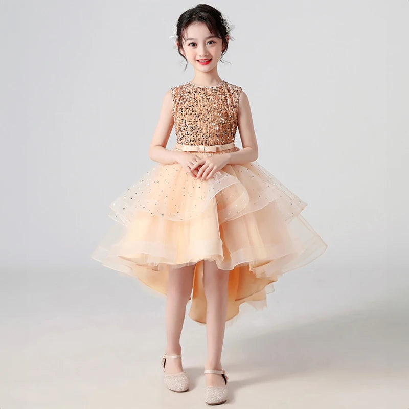 Kids Girls Princess Sequins Party Dresses with Trailing
