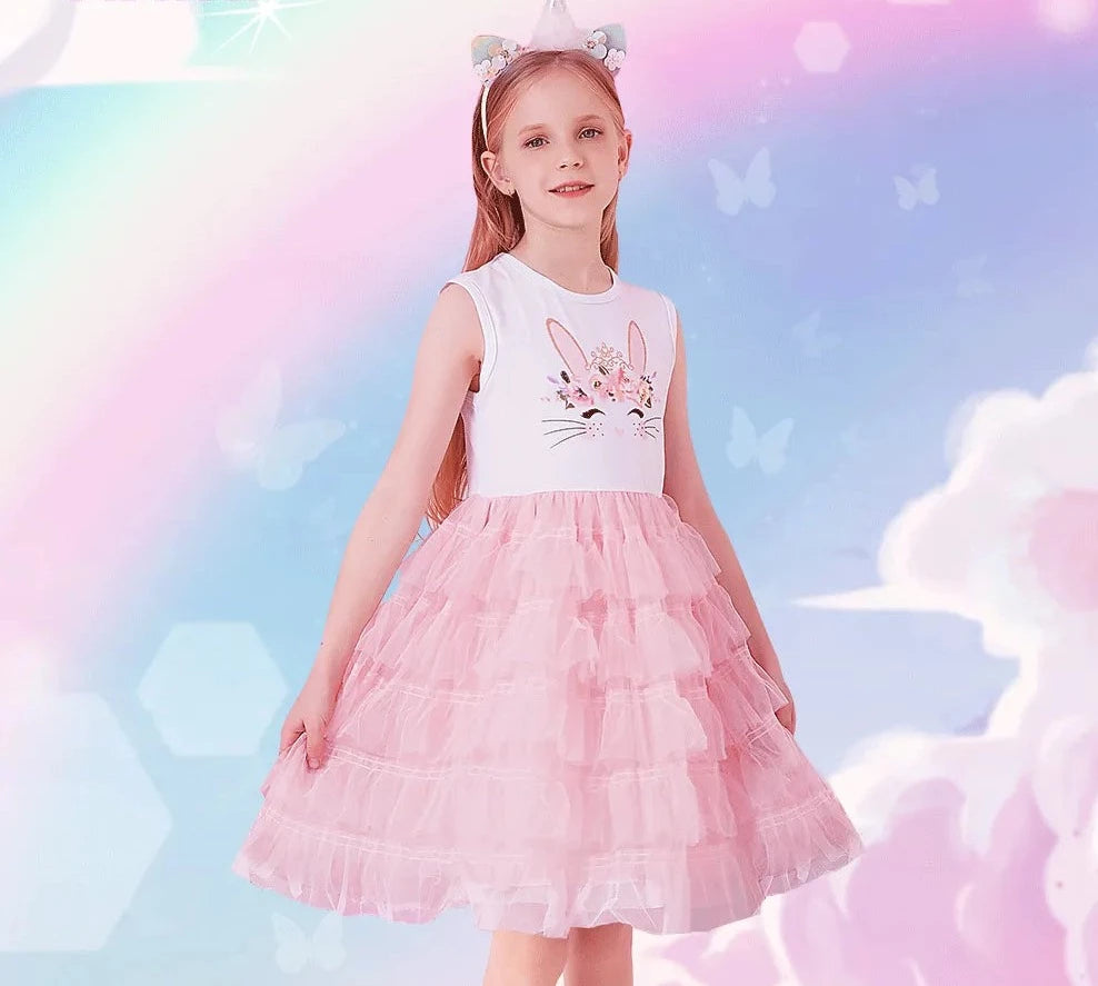 Kids Girls Unicorn Embroidery Birthday Tutu Dresses childrensterritory